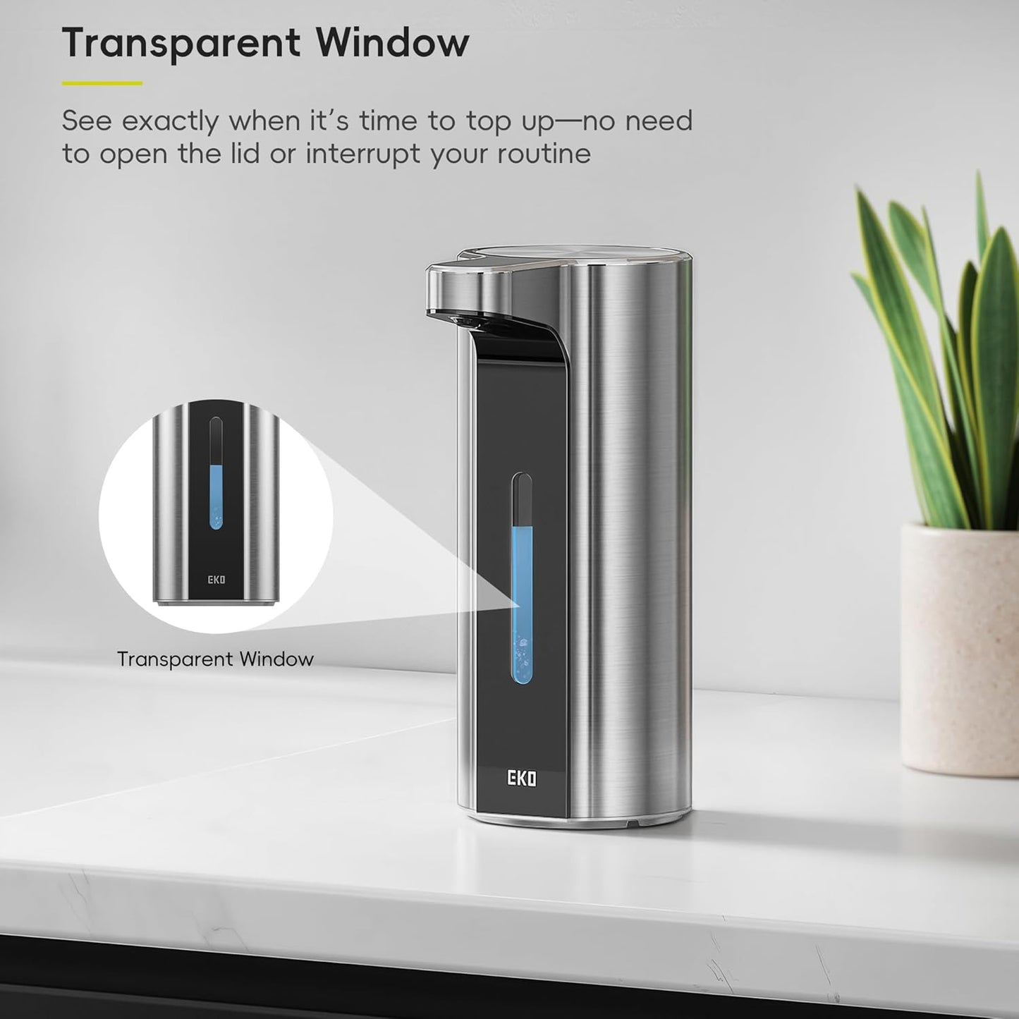 EKO Aroma 9 fl oz Automatic Liquid Soap Dispenser, Rechargeable & Water-Resistant Soap Dispenser for Kitchen and Bathroom with Adjustable Volume Control (Matte Black Steel)