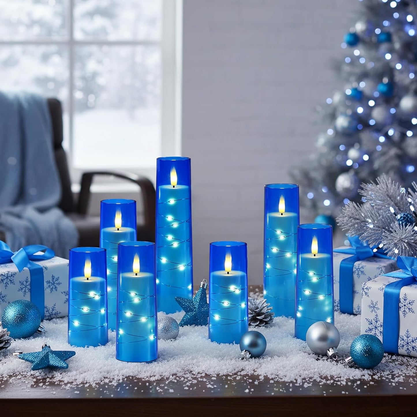Raycare Flameless Candle with Remote Timer, 3 Flickering Acrylic Battery Operated LED Pillar Candles with Embedded Star String for Christmas, Wedding, Home Table Decor, and as a Gift (Ivory White)