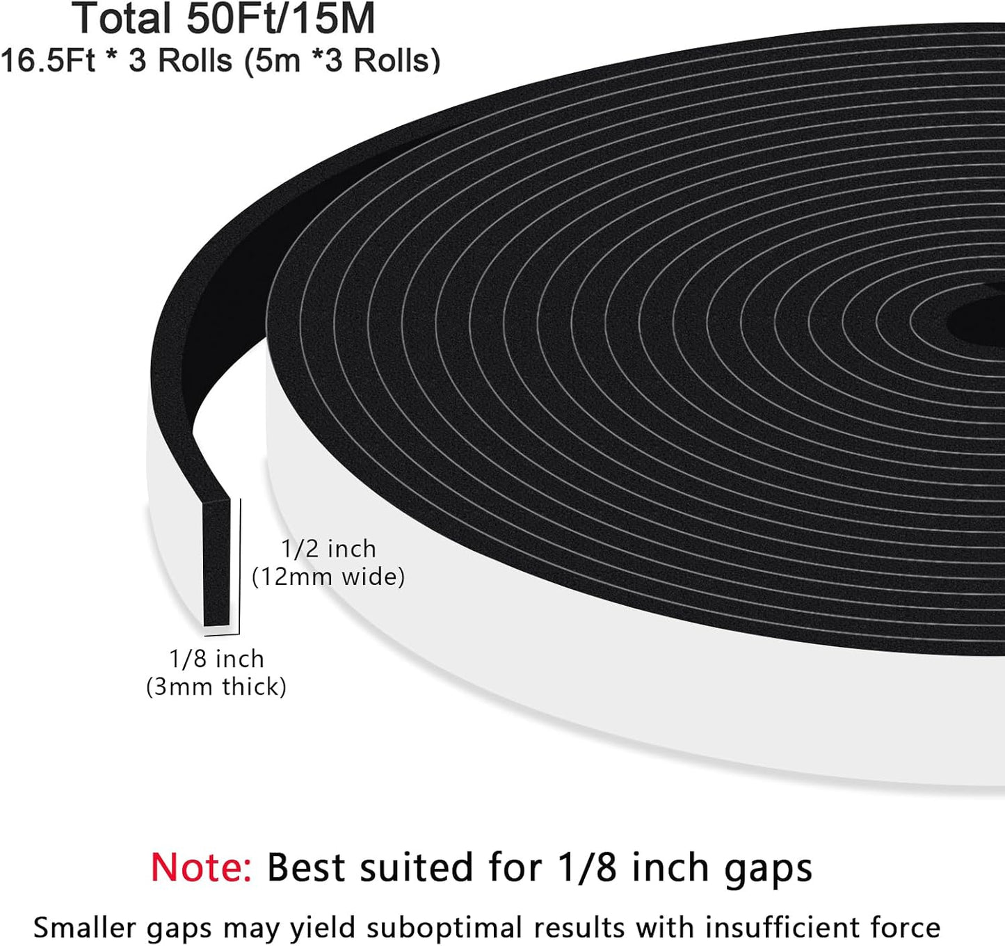 Strong Adhesive Weather Stripping, High Density Weatherproof Weather Stripping Door Seal Strip for Sliding Door, Windows,Noise-Reduction Foam Sealing Strip, White(1/2 in x 1/4 in x 13Ft) - Colors B