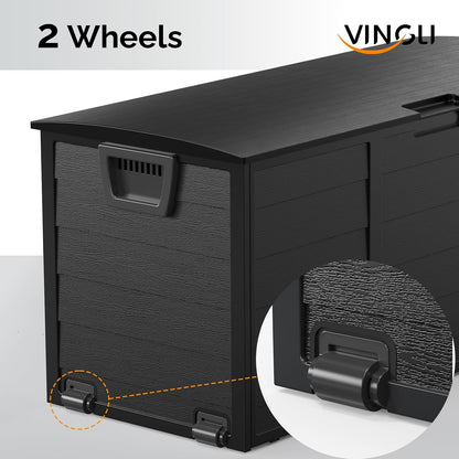 VINGLI 75 Gallon Outdoor Storage Box, Lockable Plastic Storage Containers with Lid, Patio Deck Box Furniture for Garden, Pool, Balcony, Yard (Coffee)