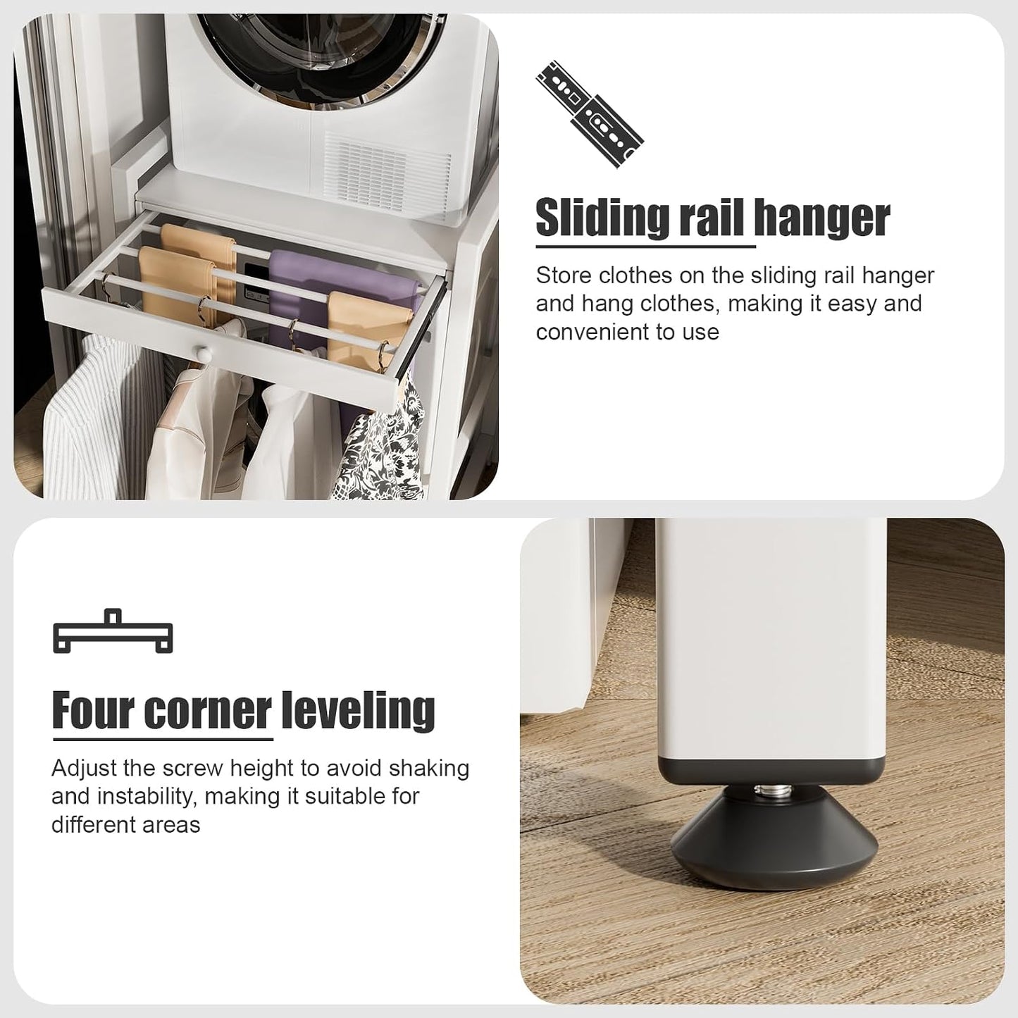 Washer Dryer Shelf Over The Washer Storage Shelf, Washing Machine Storage Utility Rack with Countertop, Height Adjustable Washing Machine Storages Stand White
