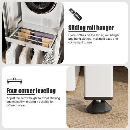 Washer Dryer Shelf Over The Washer Storage Shelf, Washing Machine Storage Utility Rack with Countertop, Height Adjustable Washing Machine Storages Stand White