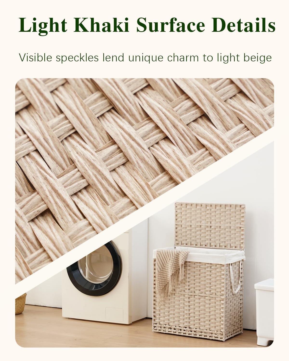 SETVSON Laundry Hamper with Lid Laundry Basket 132 L (35 Gal) Wicker Clothes Hamper, Handwoven Rattan Hamper with Handles and 4 Removable Liner Bags, 6 Mesh Bags for Laundry Bedroom Natural