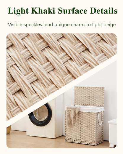 SETVSON Laundry Hamper with Lid Laundry Basket 132 L (35 Gal) Wicker Clothes Hamper, Handwoven Rattan Hamper with Handles and 4 Removable Liner Bags, 6 Mesh Bags for Laundry Bedroom Natural