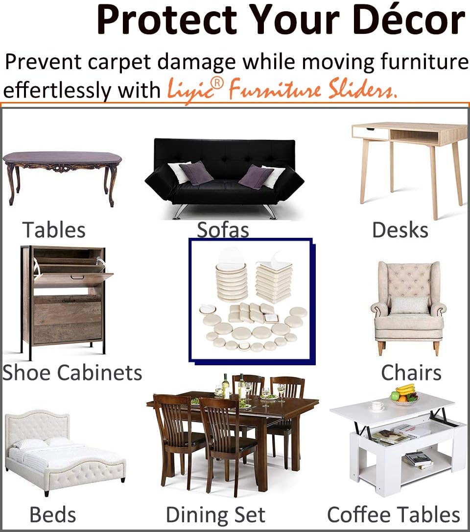 40 Pack Combo Self Stick Furniture Glider for Carpet Furniture Moving Slider Carpet Slider,Self-Adhesive Furniture Slider,Moving Pads Moving Furniture Sliders,Self Adhesive Sliders Furniture Glides