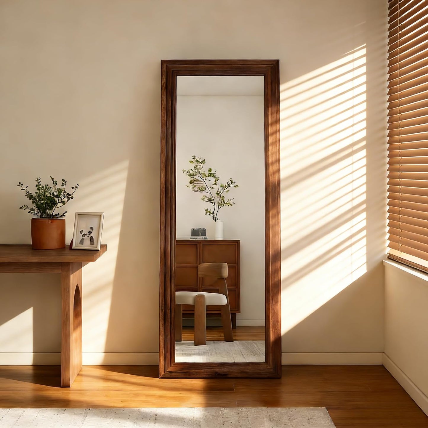 ZHUNFA Full Length Mirror, 71x32 Inch Full Length Mirror Wall Mounted | Vertical Hanging, Leaning Standing for Bedroom, Living Room, Rectangular Wooden Frame, Log Color.