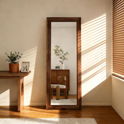ZHUNFA Full Length Mirror, 71x32 Inch Full Length Mirror Wall Mounted | Vertical Hanging, Leaning Standing for Bedroom, Living Room, Rectangular Wooden Frame, Log Color.