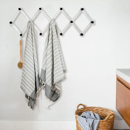 WGFKVAS 2 Pack Accordion Hat Rack for Wall - Expandable Coat Rack & Wall Mounted Hat Holder - Wooden Wall Hanger with 10 Peg Hooks for Coats, Baseball Caps, Keys & Mugs