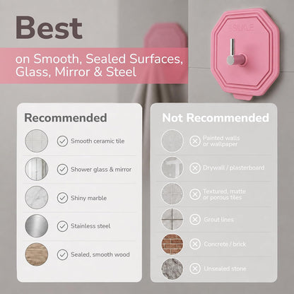 SILKLE Adhesive Silicone Shower Hooks - Adhesive Wall Hooks & Towel Holder for Bathroom, Tile, Glass, No-Drill, Waterproof & Rustproof, Heavy-Duty Stainless Steel, Damage-Free Removal - 2 Pack, Brown