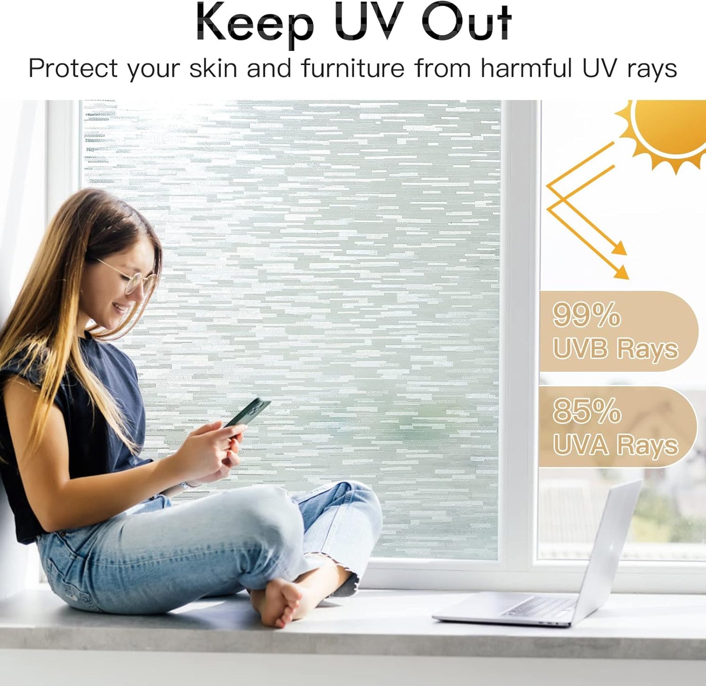 Haton Window Privacy Film, Frosted Glass Static Cling Sun Heat Blocking Window Clings, Frosting Opaque Coverings Stickers Tint for Home Office Door, Non Adhesive, White 17.5" x 78.7"