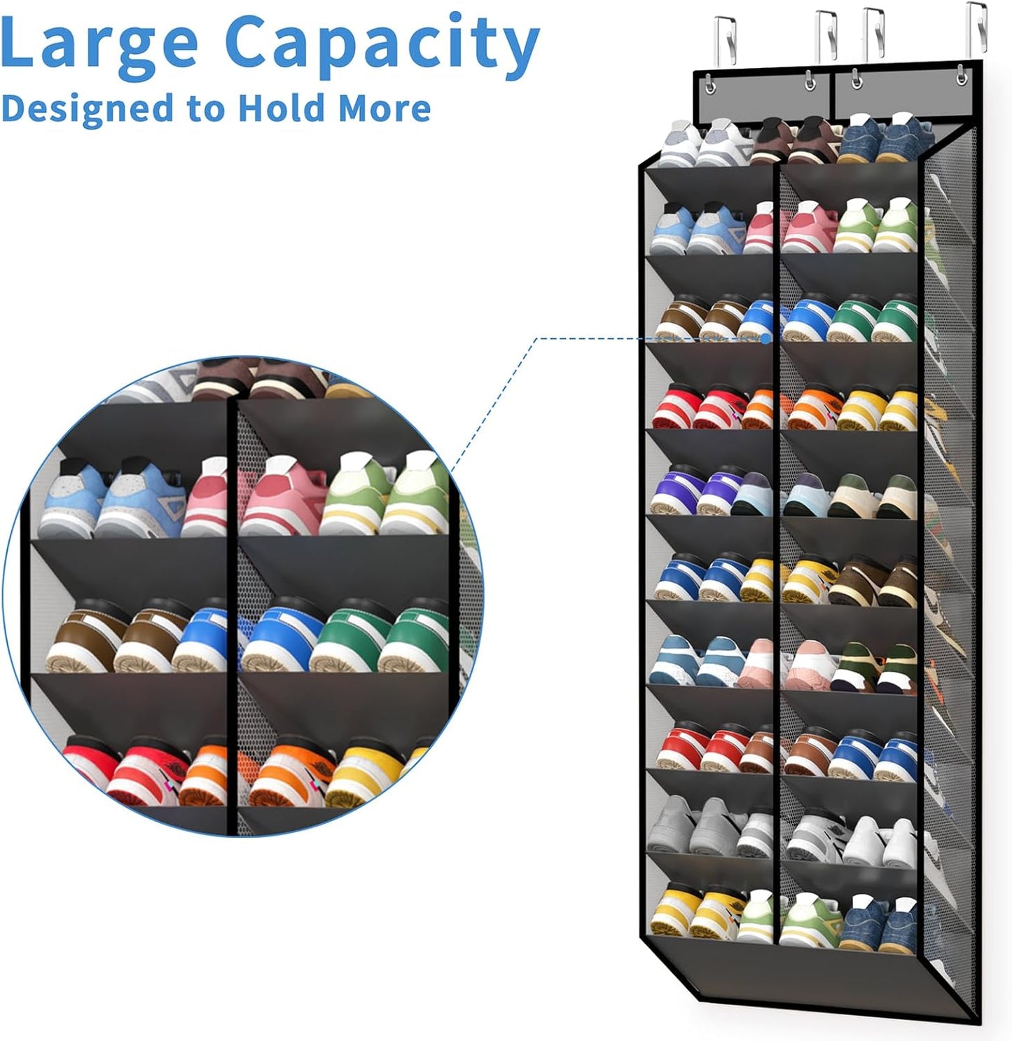 KEEPJOY Over The Door Shoe Organizer,Hanging Shoe Organizer 12 Mesh Pockets Shoe Organizer for Closet,Works Well for Men and Woman Kids Shoes Storage, 57.5×12.6inch(Beige)