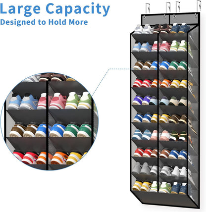 KEEPJOY Over The Door Shoe Organizer,Hanging Shoe Organizer 12 Mesh Pockets Shoe Organizer for Closet,Works Well for Men and Woman Kids Shoes Storage, 57.5×12.6inch(Beige)
