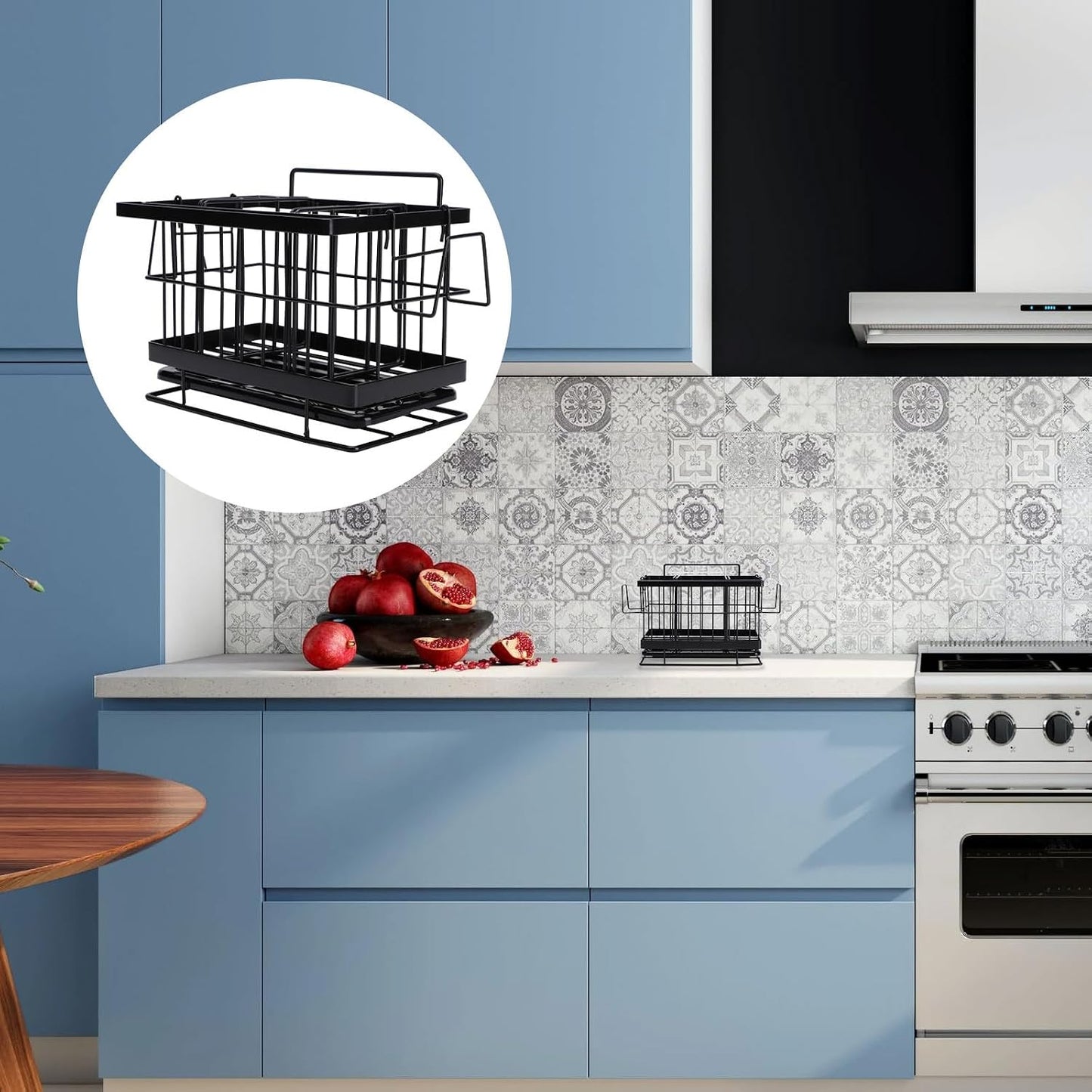 Outanaya Adjustable Stainless Steel Sponge Drain Shelf and Rag Storage Rack for Kitchen Sink, Black Wall-mounted Dish Cloth Holder with Drain Basket, 1pcs Kitchen Organizer for Cleaning