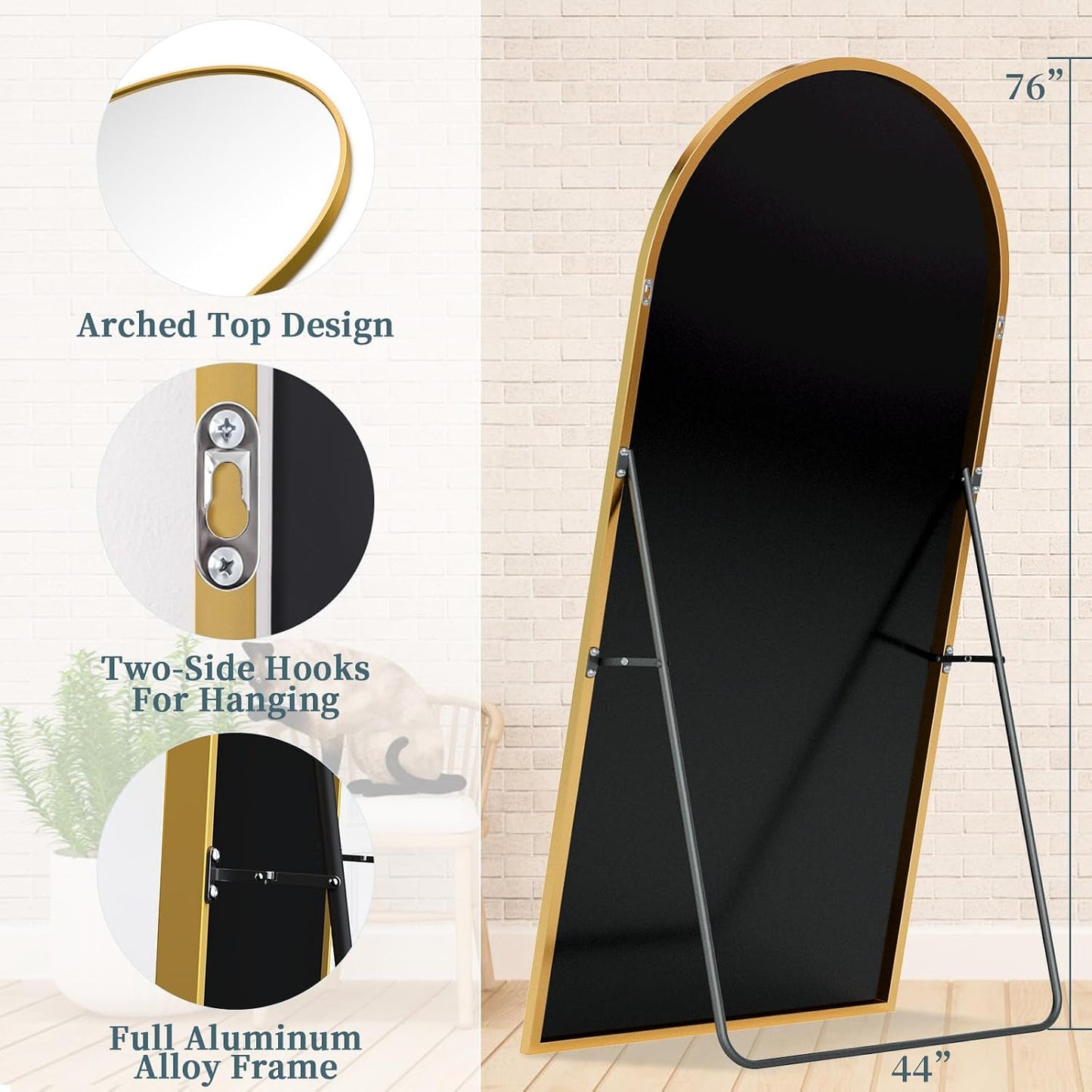 Full Length Mirror with Stand, 71"x28" Arched Full Body Large Stand Up Aluminum Frame Floor Standing Mirror, Freestanding Hanging Leaning Mounted for Bedroom Living Room Entryway Gold
