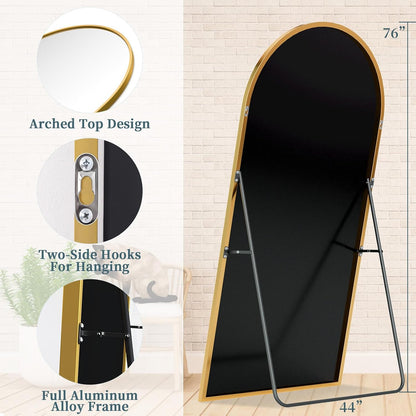 Full Length Mirror with Stand, 71"x28" Arched Full Body Large Stand Up Aluminum Frame Floor Standing Mirror, Freestanding Hanging Leaning Mounted for Bedroom Living Room Entryway Gold
