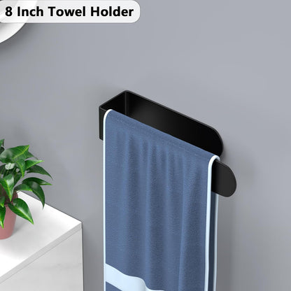 HUFEEOH 2 Pack Adhesive Hand Towel Holder, Kitchen Towel Rack Towel Bars Wall Mounted, Stainless Steel Bath Towel Hanger for Bathroom Hotel Kitchen (White, 8 Inch(2PC))