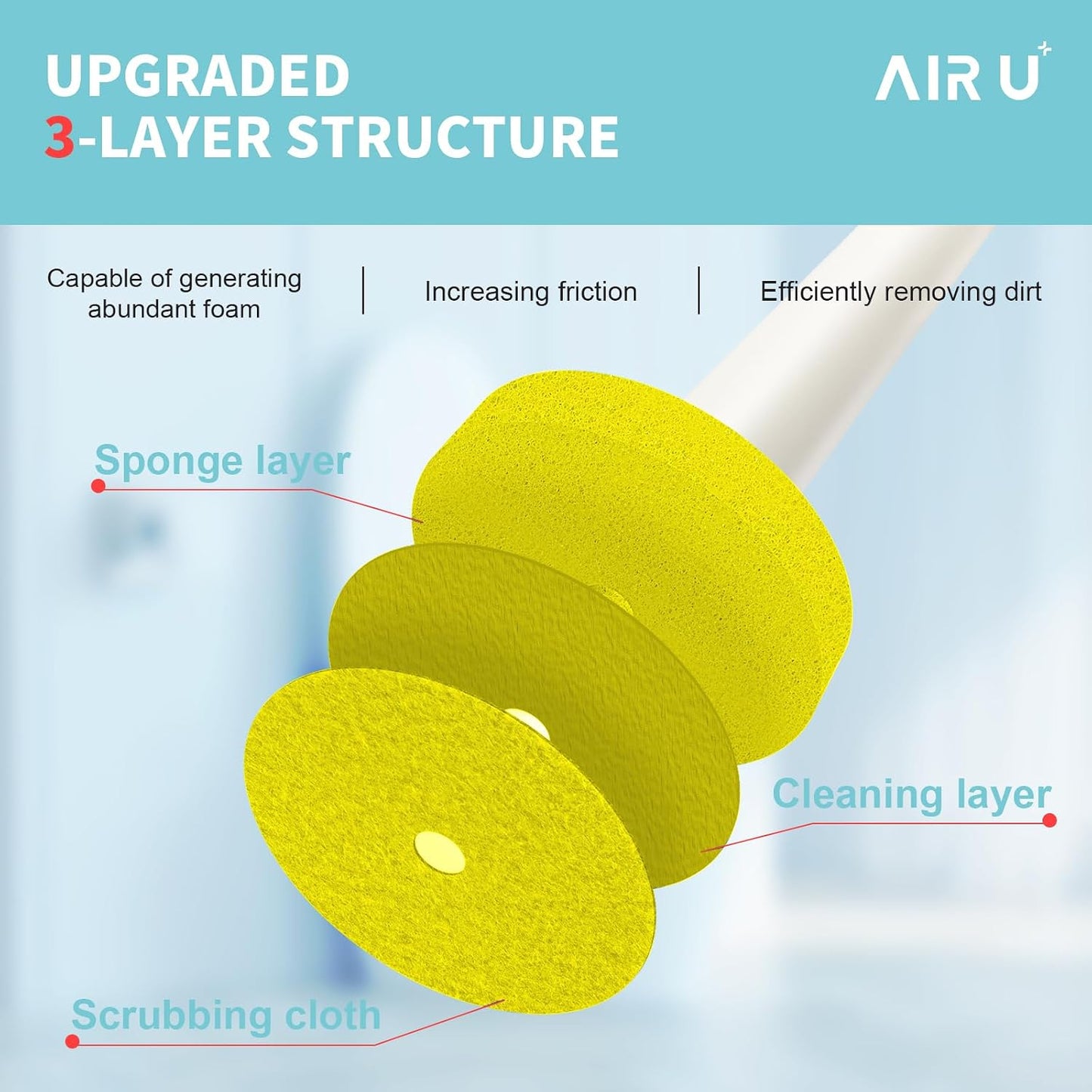 AIR U+ Disposable Toilet Brush, Toilet Bowl Cleaning System with 24 Count Wand Refill, Clean Brush Starter Kit with 1 Toilet Wand, 1 Storage Caddy and 1 Fragrant Tablet (1 + 24)