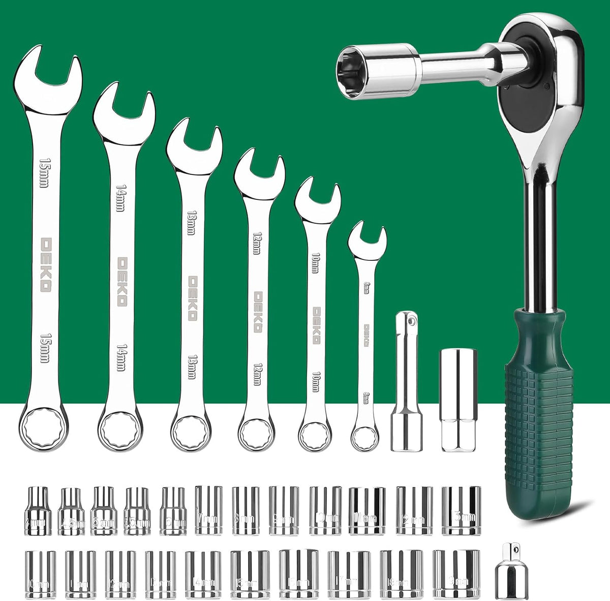 DEKOPRO 228 Piece Socket Wrench Auto Repair Tool Combination Package Mixed Tool Set Hand Tool Kit with Plastic Toolbox Storage Case