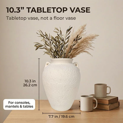 5.9" Small White Round Ceramic Vase, Coffee Table Shelf Decor