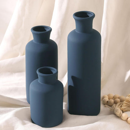 Ceramic Vase Set of 3, Decorative Vases Home Decor Modern Neutral Flower Pampass Boho Vase for Living Room, Table, Mantel, Entryway, Bookshelf, Kitchen, Bedroom, Bathroom - White