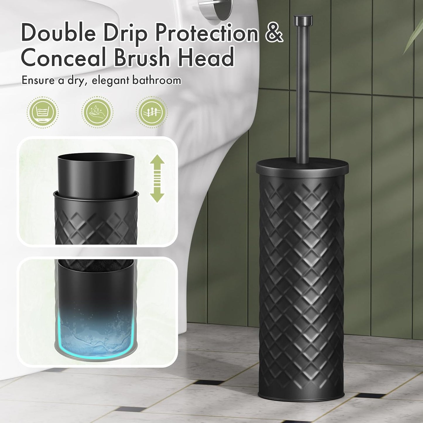 Toilet Bowl Brush and Holder Set 2 Pack with 4 Extra Brush Heads | Extra Long Handle with Splash Guard Cover, Tool-Free Installation, Bathroom Space-Saving, Cleaner Sets for Apartments, RV (White)