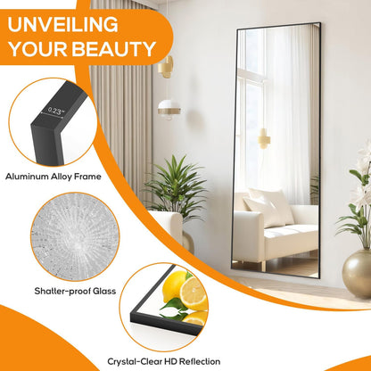 Arched Mirror Full Length, Upgraded 16"x59" Body Wall Mirrors with Shatter-Proof Glass, Floor Standing, Hanging or Leaning, Tall Arch Mirror with Stand Aluminum Alloy Frame for Bedroom, Black