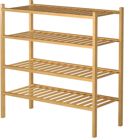 ROMGUAR CRAFT 3 Tier Bamboo Shoe Rack for Closet Free Standing Wood Shoe Shelf Storage Organizer for Entryway Small Space Stackable 27"x11"x20" (Natural)