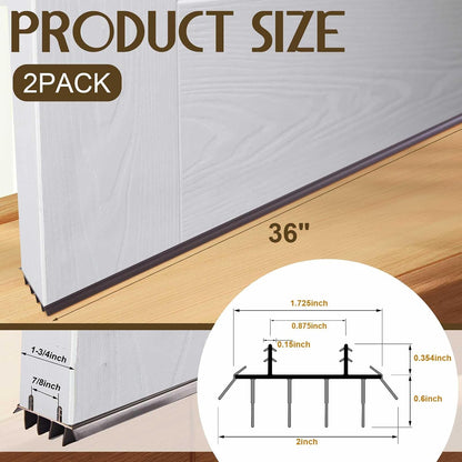 Pushglossy 2 Pcs Kerf Style Door Bottom 36" Long 1 3/4" Wide Replacement Threshold Seal with Vinyl Fins Weatherstrip Draft Stopper for Interior Exterior Doors(White)