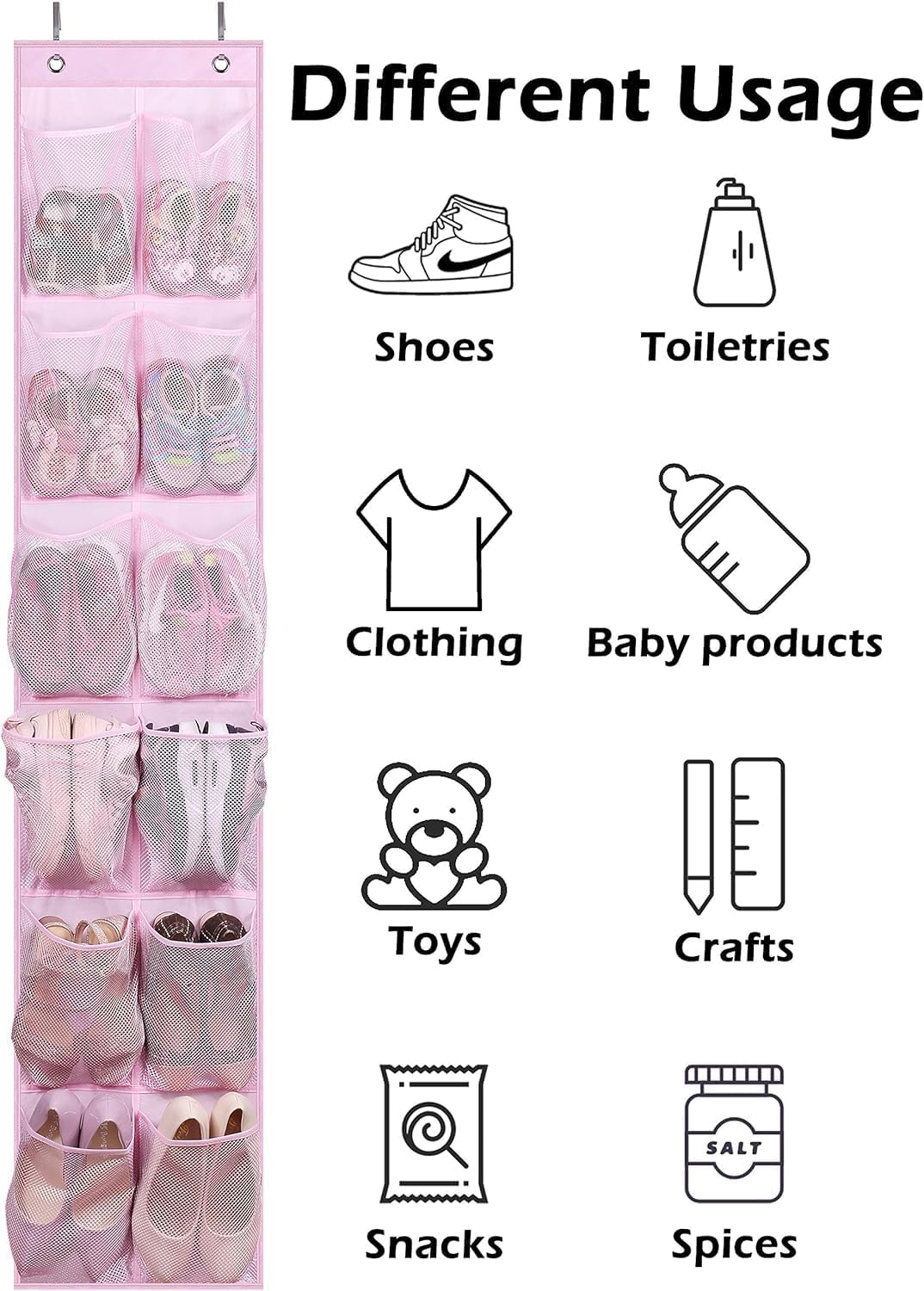 MISSLO Over The Door Shoe Organizer 12 Large Mesh Pockets Hanging Narrow Closet Door, White, 2 Pack