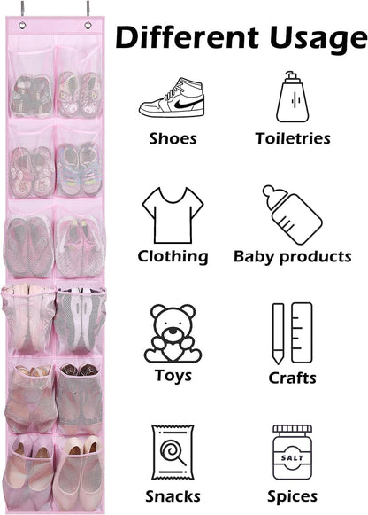 MISSLO Over The Door Shoe Organizer 12 Large Mesh Pockets Hanging Narrow Closet Door, White, 2 Pack