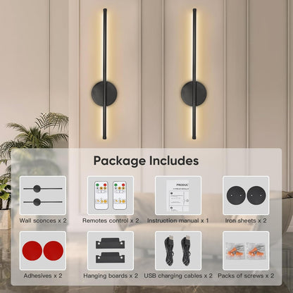 TaoFiaCo Battery Operated Wall Sconces Set of Two,Rechargeable Wall Sconces Set of 2 with Remote Control Dimmable Wall Light Decor for Living Room, Bathroom for, 24 Inch, Gold