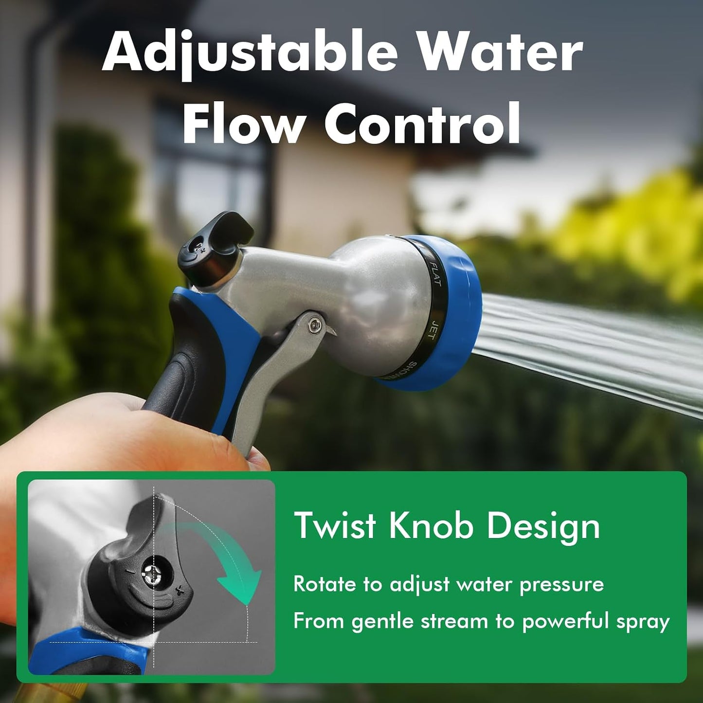RESTMO Garden Hose Nozzle, Heavy Duty Metal Water Hose Nozzle with 7 Adjustable Spray Patterns, High Pressure Hand Sprayer with Flow Control for Watering Plants & Lawns, Washing Cars & Pets