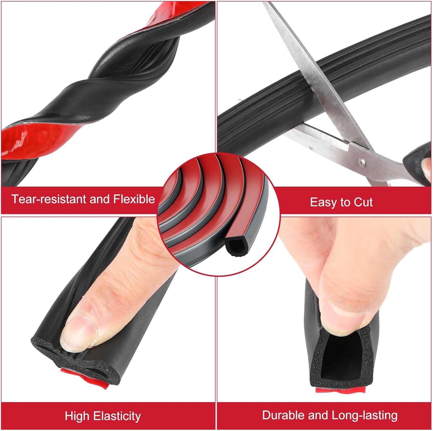 Pangda 13Ft D Shape Rubber Weather Stripping Foam Self-Adhesive EPDM Seal Strip for Noise Reduction Waterproof Dustproof for Cars Boats RVs Windows Doors (3/4" W x 3/4" H)