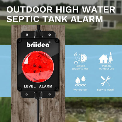 Sump Pump Alarm, Briidea Indoor/Outdoor High Water Septic Tank Alarm with 110dB Audible Alert & LED Indicator, 10ft Float Switch for Septic Systems, Sump Pumps, Ponds & Water Tanks