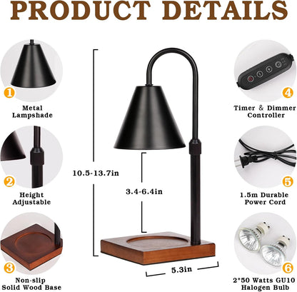 Candle Warmer Lamp Wood with Timer, Dimmable Electric Candle Lamp Warmer for Jar Candles, 2*35 Watt Bulb, Mothers Day Birthday Gifts for Women Men, Decorative Wooden Candle Lamp for Bedroom Home Decor