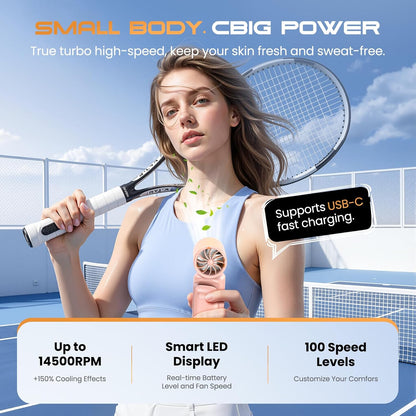 Portable Clip-On Mini Fan 180° Rotating 3000mAh 5-speed | Handheld Mini Fan with LED Display, 14500 RPM Rechargeable Stroller Fan for Travel, Camping, Game day & Office