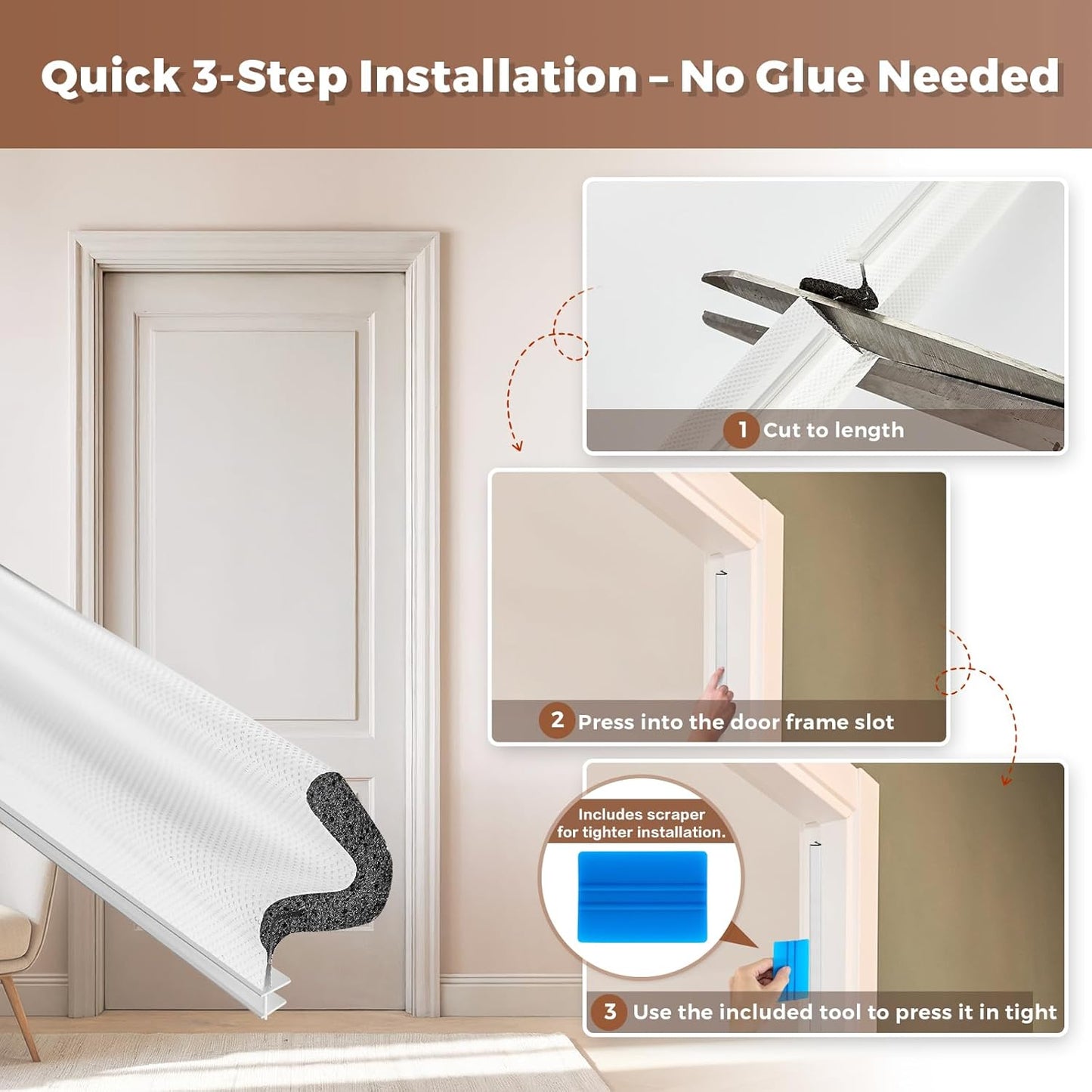 40FT Weather Stripping Door Seal, Kerf Style Foam Strip for Large Gaps, with Scraper Tool for Exterior and Interior Frames, White