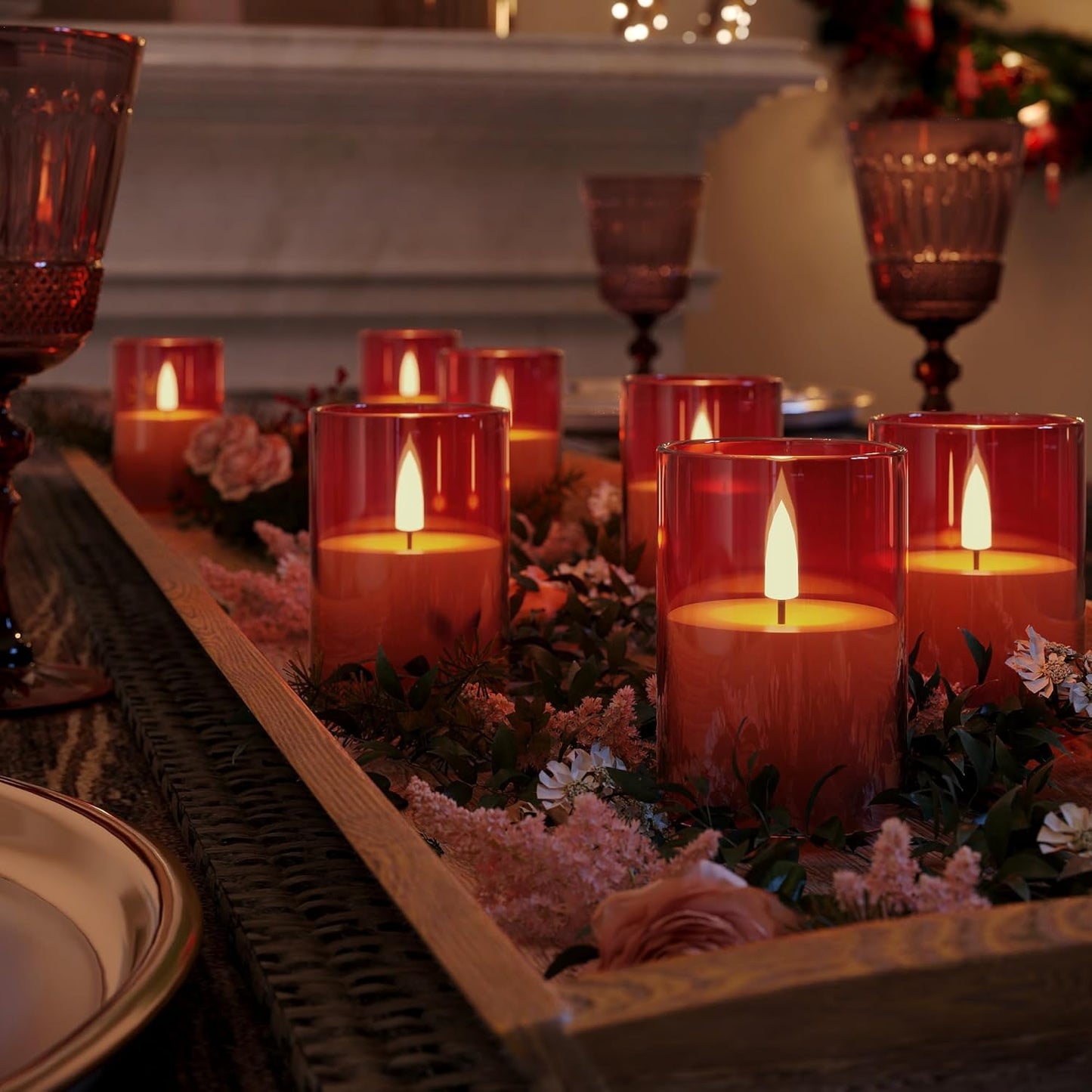 VIODAIM 12Pack Flickering Flameless LED Candles with Remote & Timer, Battery Powered - Small Pillar & Votive, Clear (2"X3")