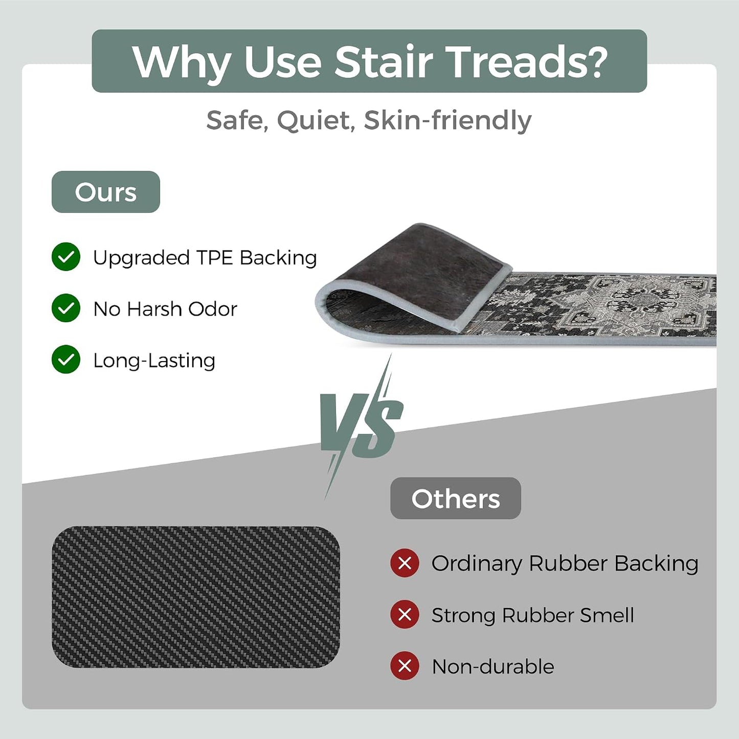 sarben Non Slip Stair Treads for Wooden Steps 15PCS - 8"x30" Indoor Safety Carpet, Edging Mats with TPE Adhesive Backing, Pet and Elderly Friendly Stair Rugs (Taupe) - Colors A