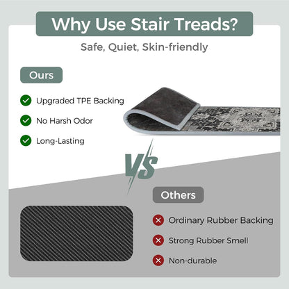 sarben Non Slip Stair Treads for Wooden Steps 15PCS - 8"x30" Indoor Safety Carpet, Edging Mats with TPE Adhesive Backing, Pet and Elderly Friendly Stair Rugs (Taupe) - Colors A