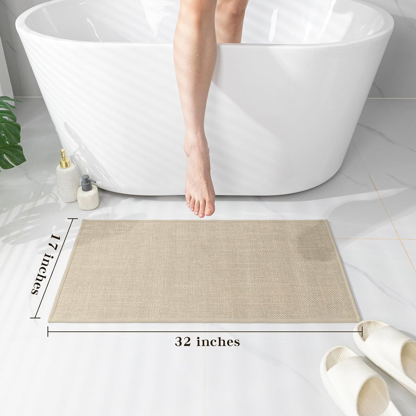 chakme Bathroom Rugs Mat 24x17, Ultra Thin Non Slip Bath Mat Small Quick Dry Absorbent Bath Mat for Bathroom Floor, (Dark Beige, 24"x17")