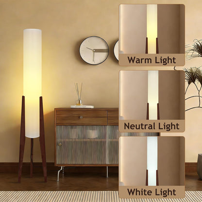 Wabi-sabi 50" Wooden Tripod Floor Lamp Linen Floor Lamp Paper Lantern Inspired Fabric Standing Lamp With E26 3-Color Temperatures Solid Wood Tall Light For Living Room Bedroom (Includes Bulb)