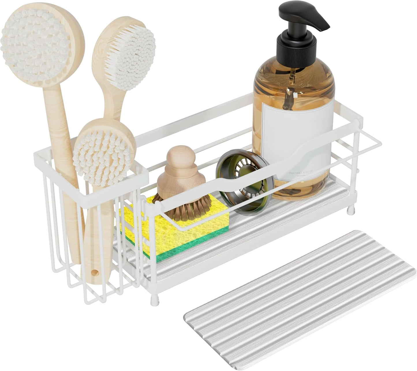 Sponge Holder for Kitchen Sink,Sink Caddy Organizer With Stone Drying Tray, Stainless Steel Kitchen Countertop Organizer for Sponge Soap Dispenser Black