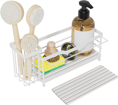 Sponge Holder for Kitchen Sink,Sink Caddy Organizer With Stone Drying Tray, Stainless Steel Kitchen Countertop Organizer for Sponge Soap Dispenser Black