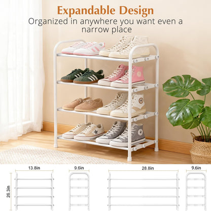 INSMART 3-Tier Expandable Shoe Rack, Stackable and Adjustable Shoes Organizer Storage Shelf, Sturdy and Durable Metal Structure Free Standing Shoe Rack for Closet Entryway Doorway