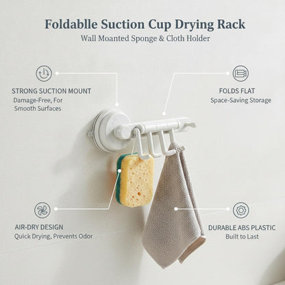 Foldable Wall Mounted Drying Rack, Adhesive Sponge Holder for Smooth Surfaces, Space Saving Storage for Rags and Cloths (1 PC)