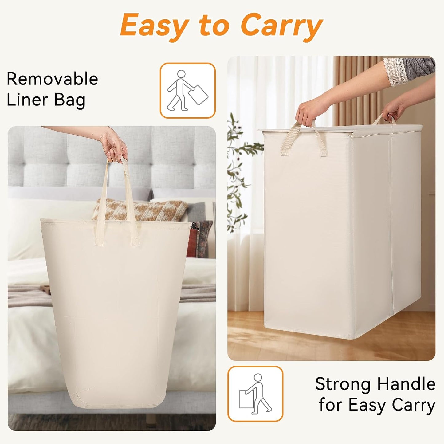 Chrislley 140L Laundry Hamper 2 Section, Double Laundry Basket with Lid, Large Dirty Clothes Hamper with Removable Liner Bags, Collapsible Laundry Organizer for Bedroom, Dorm,Beige