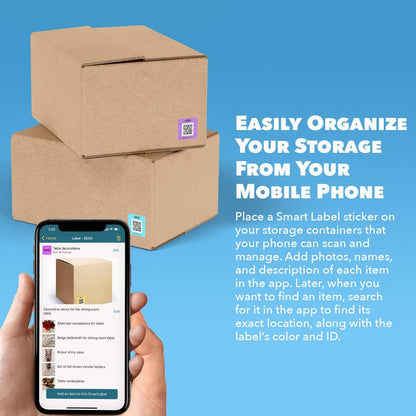 Smart Labels QR Code Stickers with AI Photo Analysis App - Auto-Creates Item Descriptions - No Typing - Made in USA - QR Code Labels for Storage & Inventory Tracking, Organization & Moving, Pack of 48