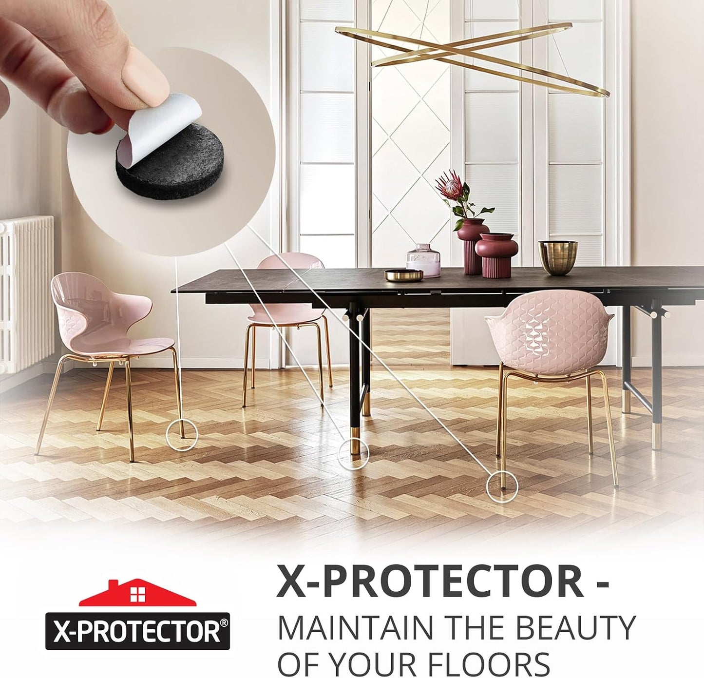 X-Protector Premium Felt Furniture Pads - 20 PCS 6 x 1/2" - Black Rectangular Pads with Tenacious Adhesive - Protects Hardwood, Laminate & Tile Floors
