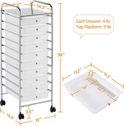 Yaheetech 4-Drawer Rolling Storage Cart with Wheels, Slim Organizer, Black | Four drawers plus a top shelf organize craft to bath gear; slim chrome-steel frame, plastic bins, locking wheels, easy setup.